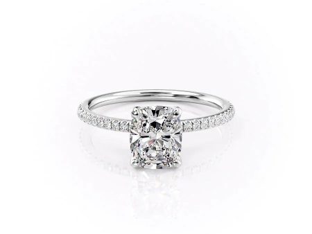 The Pave Petal Kamellie Set With A 2.5 Carat Elongated Cushion Lab Diamond Online Sale