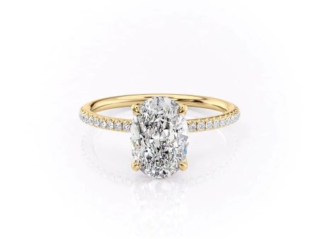 The Pave Petal Kamellie Set With A 1.5 Carat Oval Lab Diamond on Sale