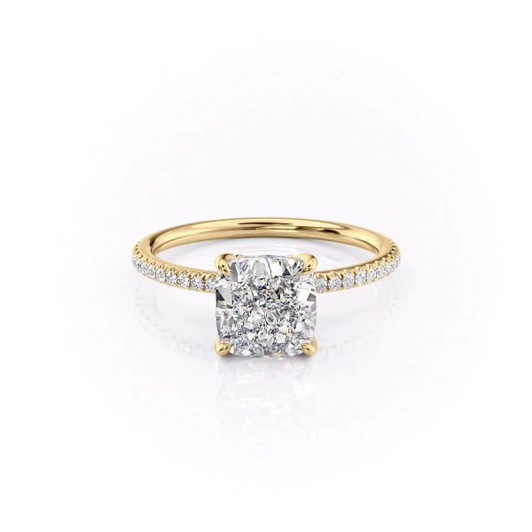 The Pave Petal Kamellie Set With A 2.5 Carat Cushion Lab Diamond Online Sale